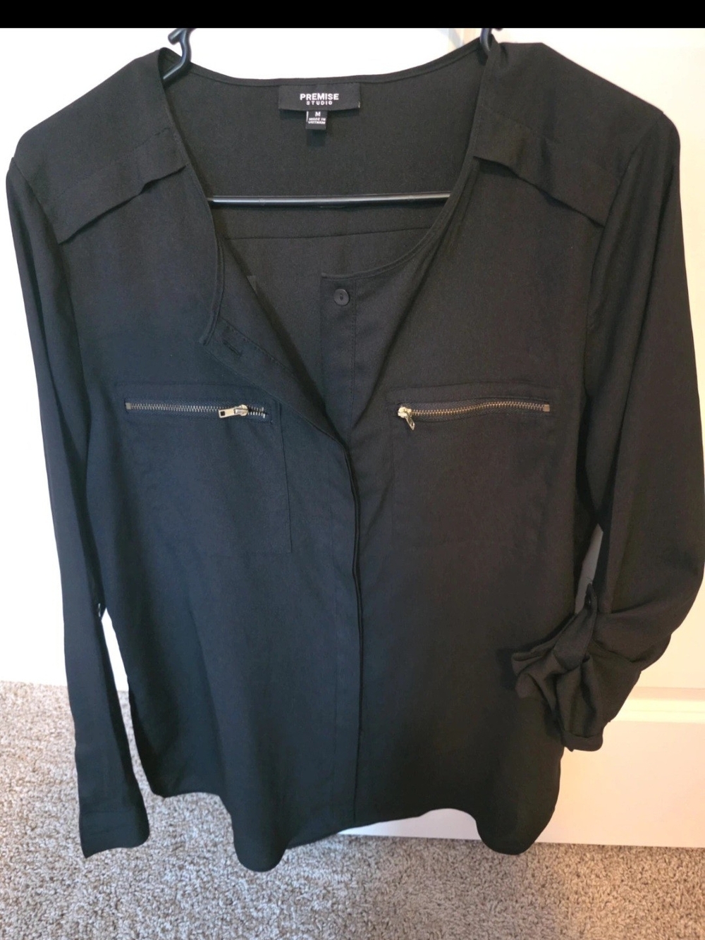 Premise Studio Black Zip Pocket Lightweight Blouse